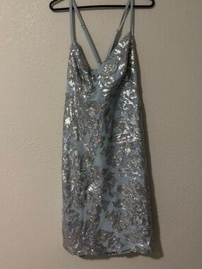 B. Darlin Light Blue Sequin Slip Dress